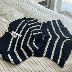 Adorable crochet navy with cream stripe 2 piece 💕
